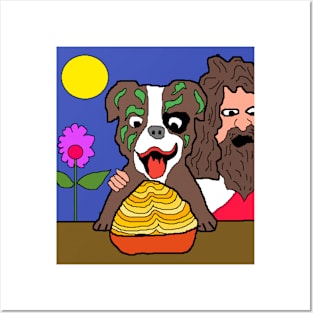 Pixel art Jesus Christ with dog eating spaghetti Posters and Art